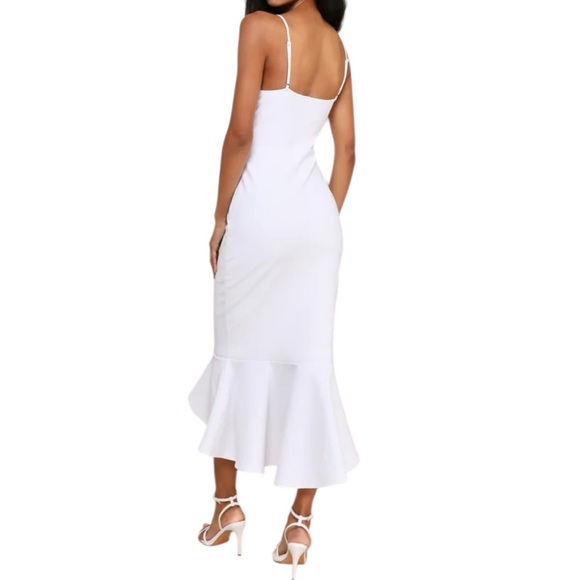 Lulus Stun Like Me White Bodycon Trumpet Hem Midi Dress M - Picture 3 of 12